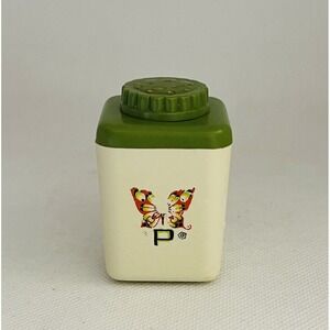 Vintage Lustro Ware‎ Butterfly Green Lid Pepper Shaker Small USA 2.25" X 1.25"